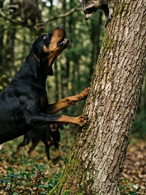 Chien Noir & Feu pour la Chasse au Raton Laveur